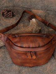 Vintage Leather Waist Bag Fanny Pack Vintage - Chain Detail