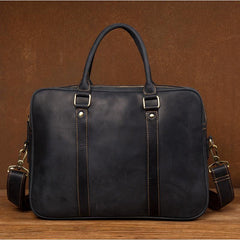 Brown Leather Mens 14 inches Briefcase Laptop Bag Navy Business Bags Work Bag for Men
