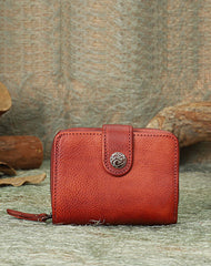 Small Red Leather Trifold Wallet for Women
