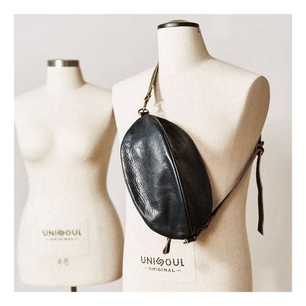 Fashionable Black Leather Mens Chest Bag Sling - Back View