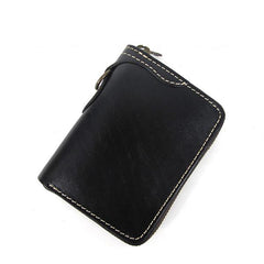 [On Sale] Handmade Mens Leather Biker Chain Wallets Cool Small Biker Wallet with Zipper