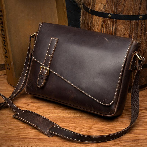 Cool Coffee Leather 13 inches Mens Small Postman Bag Messenger Bag Courier Bag f MSG02981181