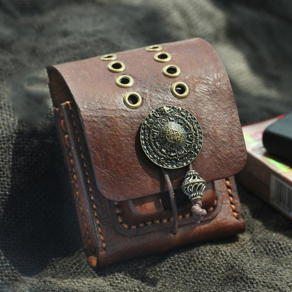 Cool Handmade Brown Leather Mens Zippo Cigarette - Back View