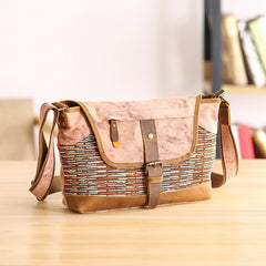 Country Style Canvas Leather 14'' Womens Small Side Bag Shoulder Bag Messenger Bag for Men
