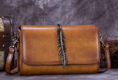 Genuine Leather Handbag Vintage Feather Bag Crossbody Bag Shoulder Bag Purse For Women - EverHandmade