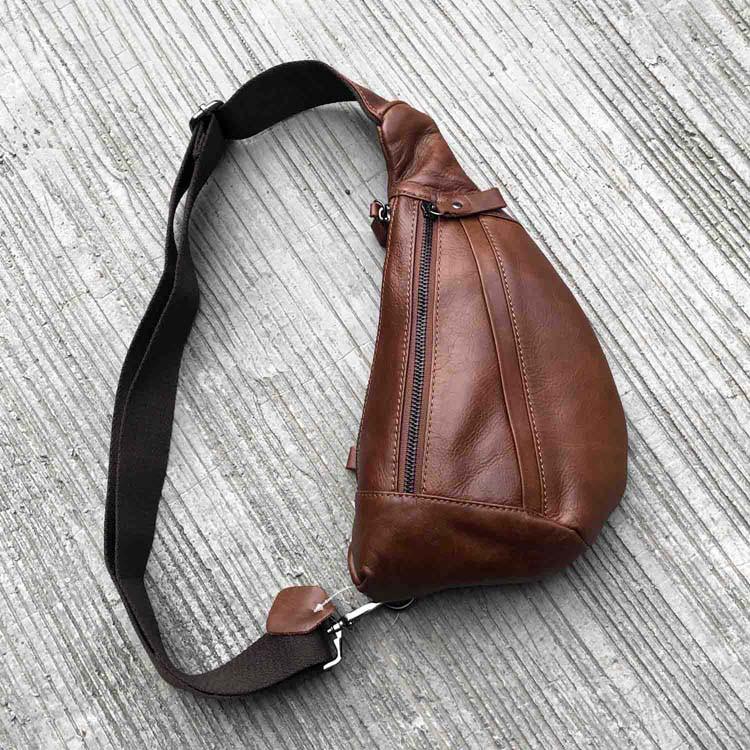 Vintage Men's Leather Large capacity bucket style Sling Bag casual  crossbody bag