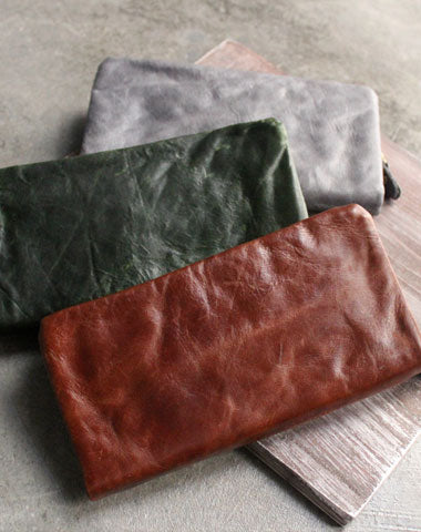 Vintage LEATHER Mens Long Wallet Cool Zipper Long Wallet FOR Men