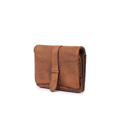 Brown Womens Leather Bifold Small Wallet Vintage Buckle Small Wallet for Ladies