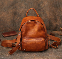 Classic Coffee Leather Rucksack Womens Compact Leather Backpack Ladies Backpack Purses