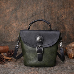 Vintage Leather Womens Bucket Green Shoulder Bag - Leather Texture Detail