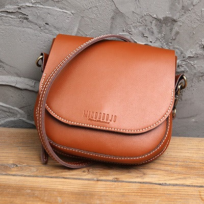 Cute Brown LEATHER Flip Side Bag Handmade - Side View