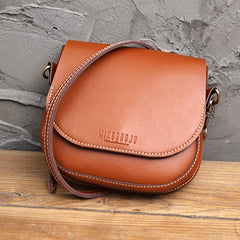 Cute Brown LEATHER Flip Side Bag Handmade WOMEN Saddle Phone Crossbody BAG Purse FOR WOMEN