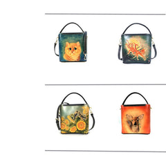 Handmade Womens Tooled Leather Square Handbag Purse Fox Crossbody Bag for Women