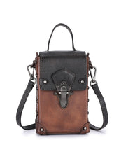 Brown Leather Womens Small Box Shoulder Bag Cube Small Handmade Handbag Purse for Ladies