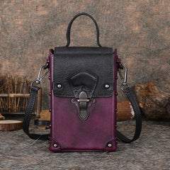 Leather Womens Small Box Shoulder Bag Cube Small Handmade Handbag Purse for Ladies