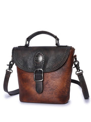 Vintage Leather Womens Bucket Brown Shoulder Bag Handmade Barrel Crossbody Purse for Ladies
