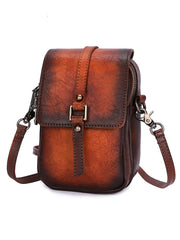Small Leather Womens VIntage Phone Shoulder Bag Small Side Bag Handmade Crossbody Purse for Ladies