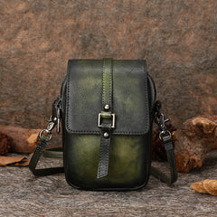 Small Leather Womens VIntage Phone Shoulder Bag - Closure Detail