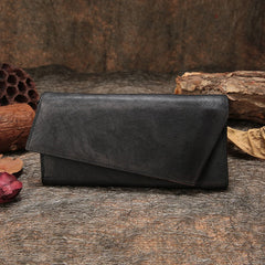 Womens Vintage Leather Trifold Long Wallet Geometry Clutch Long Wallet for Ladies