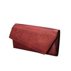 Red Womens Vintage Leather Trifold Long Wallet Geometry Clutch Long Wallet for Ladies