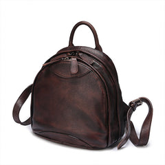 Classic Coffee Leather Small Rucksack Womens Compact Leather Backpack Ladies Backpack Purse