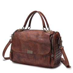 Wine Red Vintage Womens Leather Handbag Purse - Interior View