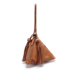 Brown Womens Leather Clutch Wallet Zipper Wristlet Wallet Pyramid Shape Purse for Ladies