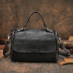 Black Gray Vintage Womens Leather Handbag Purse - Overall View