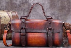 Vintage Leather Barrel Handbag Purse Shoulder Bag Crossbody Bag Purse For Women - EverHandmade
