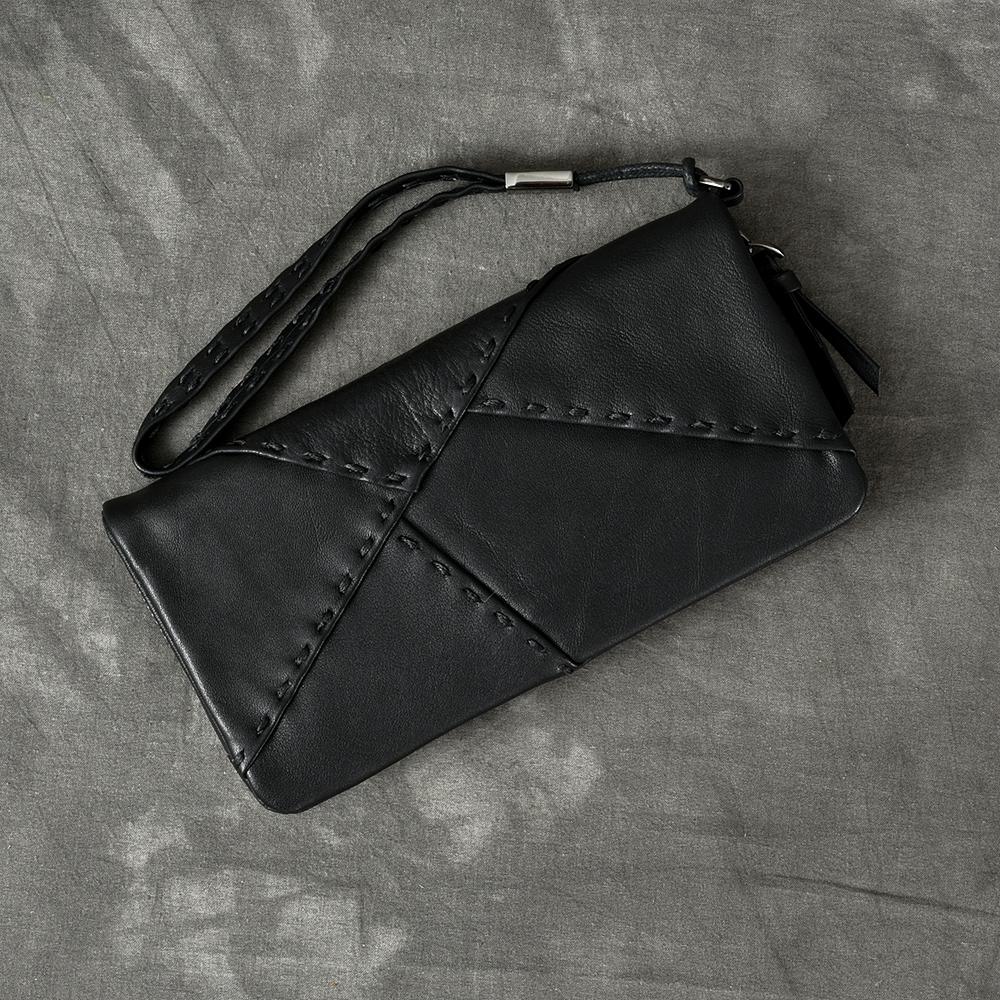 Black Leather Women's Wristlet Wallet Clutch Wallet Long Wallet For Men
