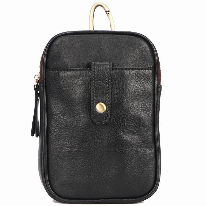 Dark Brown Vintage Leather Mens Small Messenger Bag Waist Bag Black Belt Pouch Bag For Men