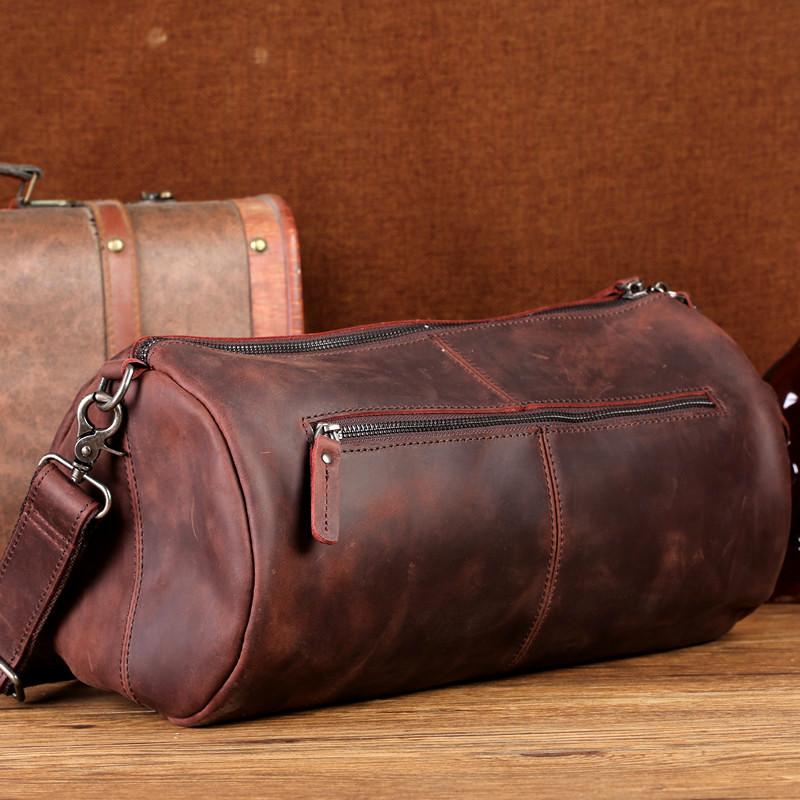  Mens leather duffle bag red shoulder bag travel bag