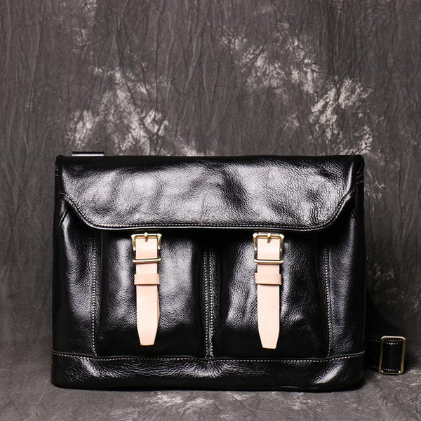 Brown Leather Men Satchel Side Bag Messenger - Back View