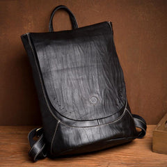 Fashion Mens Black Leather 14-inch Satchel Computer Backpacks Cool Travel Backpacks School Backpack for men
