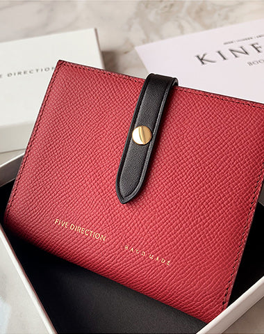 Cute Women Red Leather Vertical Small Wallet Billfold Slim Minimalist Small Wallet For Ladies