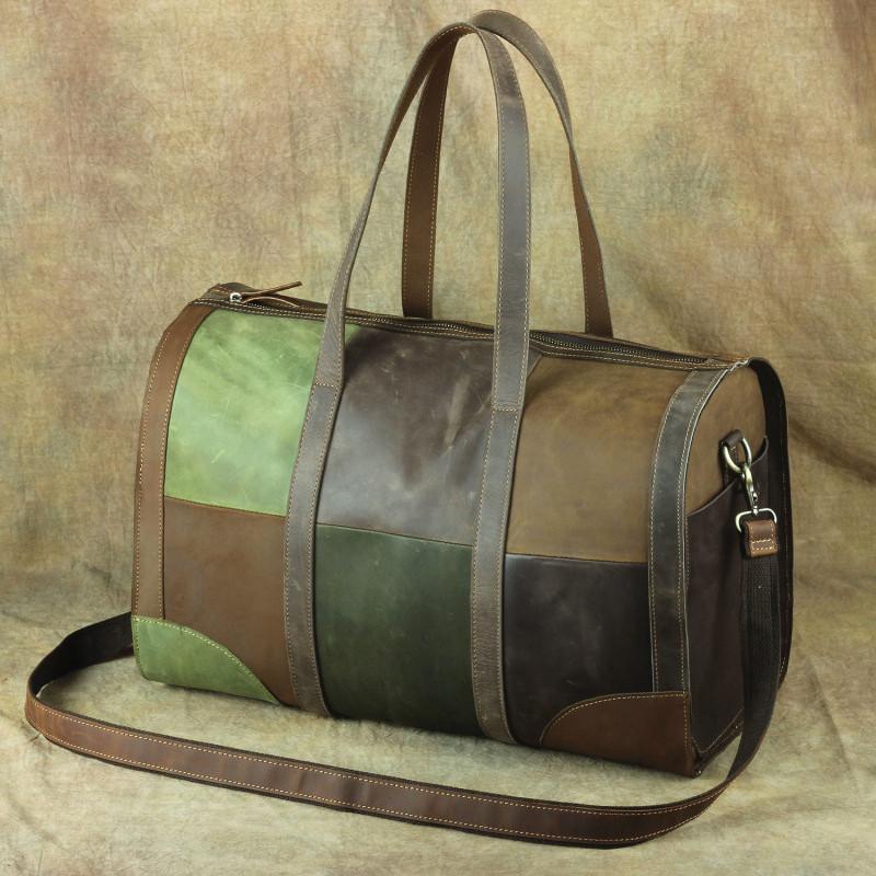 Vintage Green Leather Men's Weekender Bag Travel Bag Overnight Bag For Men