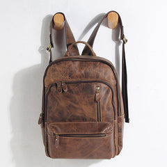 Vintage Leather Mens Backpack Large Coffee Travel Backpack School Backpack for men