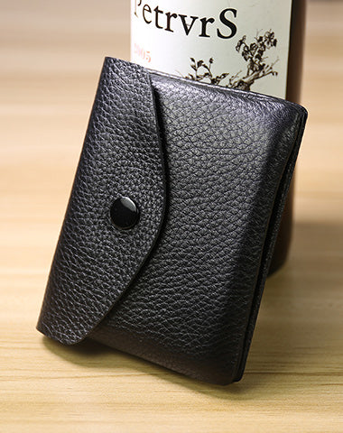 Cute Women Black Leather Mini Billfold Wallet Handmade Coin Wallets Slim Change Wallets For Women