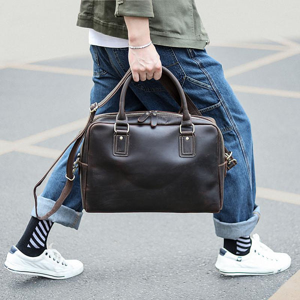 Cool Dark Brown Mens Leather Briefcase 14'' - Back View