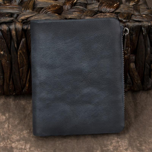 Brown Vintage Bifold Wallet Leather Mens Gray billfold Small Wallet Zipper Card FY01081017