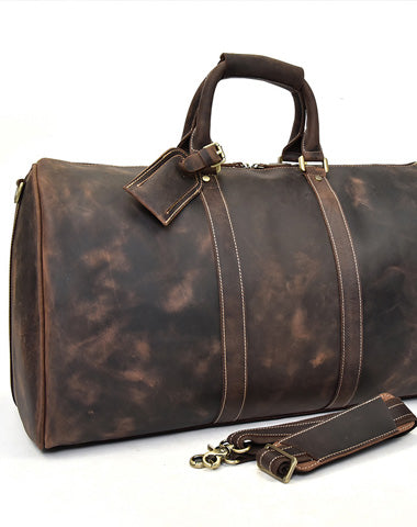 Cool Leather Mens Weekender Bag Vintage Coffee Travel Bag Duffle Bags Overnight Bag Holdall Bag for men