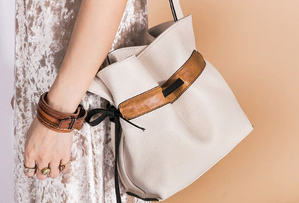 Handmade Genuine Leather Shopper Bag Bucket Bag Shoulder Bag Purse For Women - EverHandmade