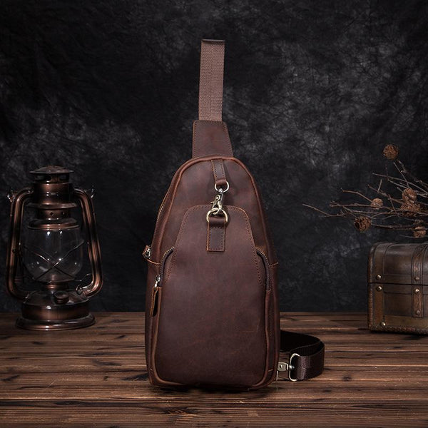 Badass Brown Leather Men's Sling Bag Chest - Back View