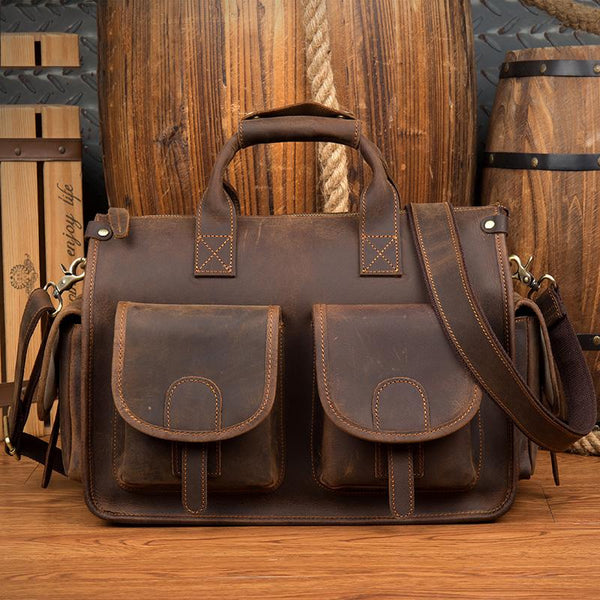 Vintage Mens Leather 14 inches Briefcase Side - Back View