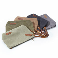 Canvas Leather Mens Small Black Storage Bag Green Clutch Bag Brown Envelope Bag for Men