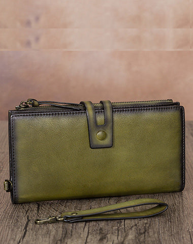 Vintage Gray Leather Wristlet Wallet Womens Wallet Bifold Long Clutch Wallet for WW01991047