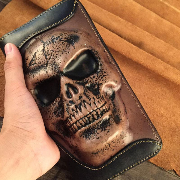 Handmade Genuine Leather Mens Clutch Cool Long - Back View