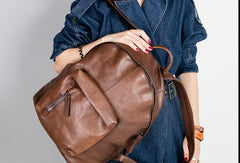 Handmade Leather Large Travel Bag Backpack Bag Shoulder Bag Laptop Women Leather Purse - EverHandmade