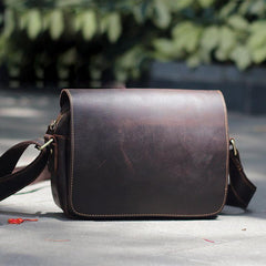 Cool Black Leather Mens Small Courier Bags Black Messenger Bags Brown Postman Bags For Men
