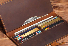 Handmade Genuine Leather Wallet Long Leather Wallet Bifold Wallet Bag For Mens